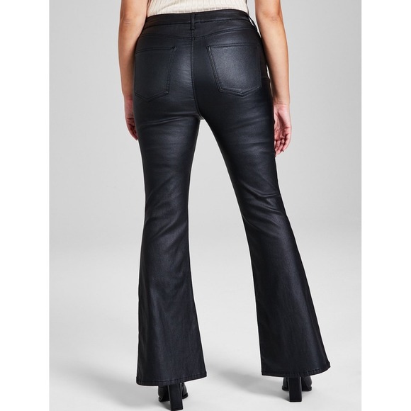And Now This Coated Flare Leg Jeans High Rise Black Size 27 Faux Leather NWT - Picture 2 of 7